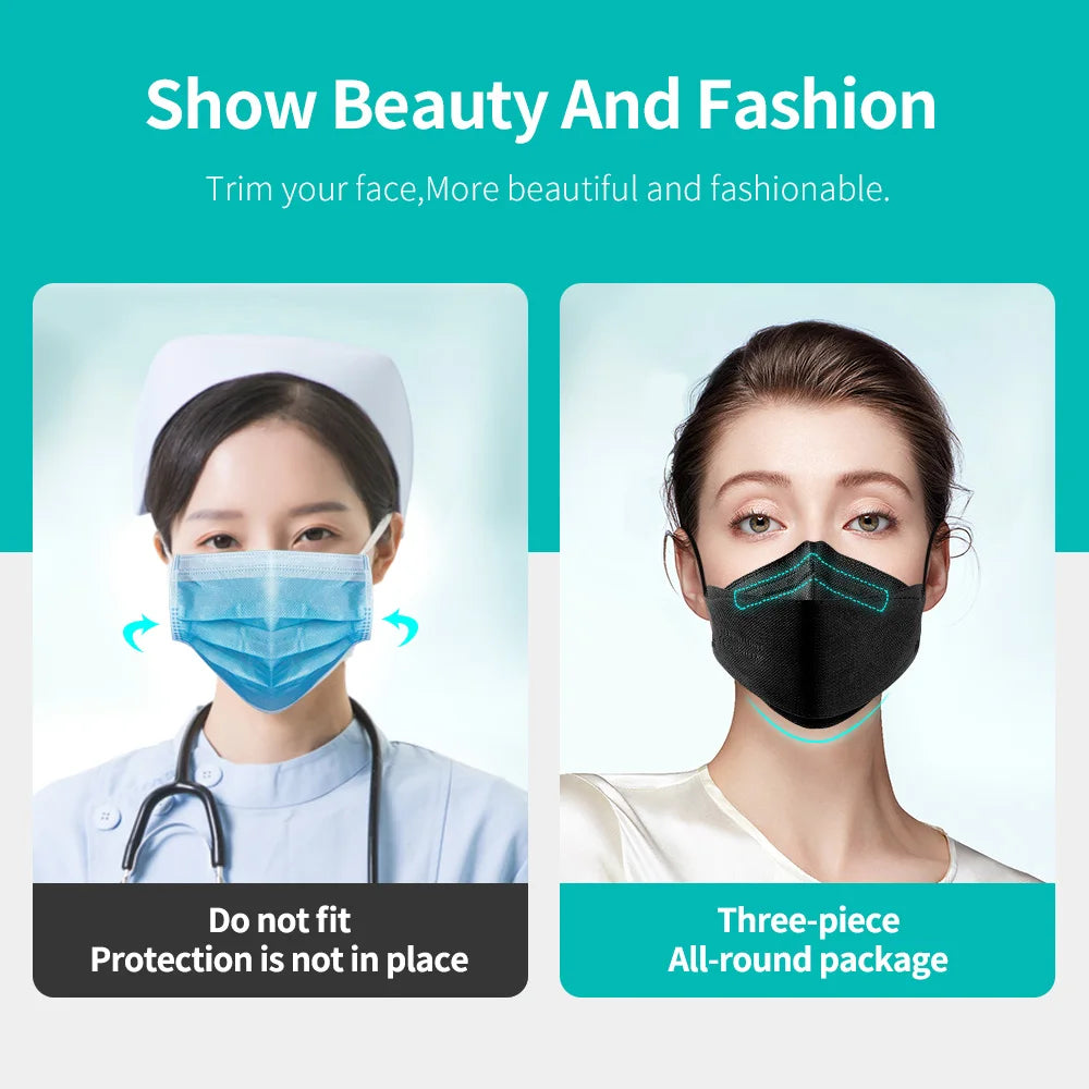 10-100PCS mascarillas FFP2 Face Mask CE Approved FPP2 Disposable KN95 KF94 Facial Mouth Black Fish Masks FFP2MASK kf94mask