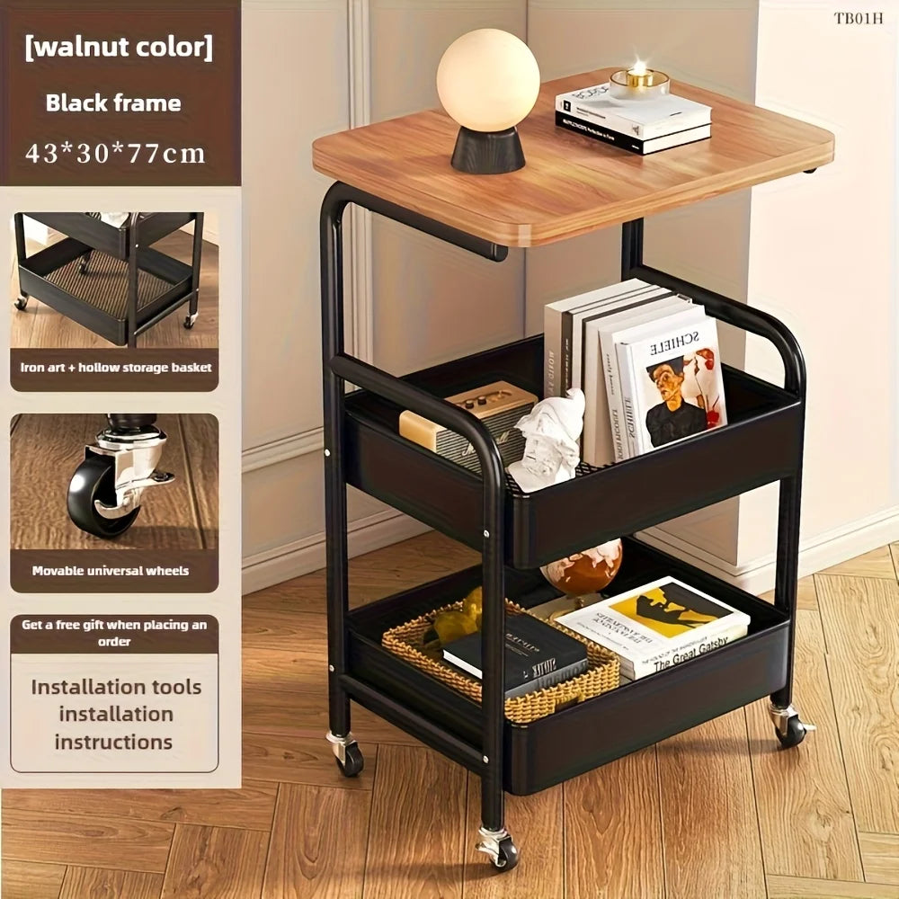 3-Tier Rolling Cart with Tabletop, Metal Tool and Snack Rack with Storage, Durable Carbon Steel Frame, Wheels for Easy Mobility annizon.com