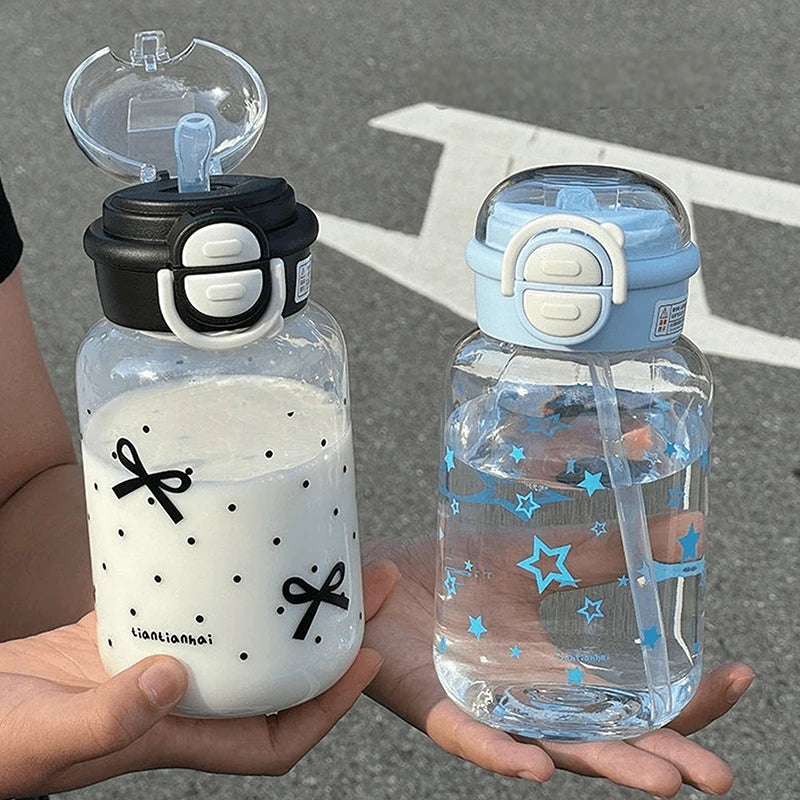 Cute Water Bottle With Straw Portable Plastic Up Cover Water Cup For Kid Kawaii Bottle Water Leak-Proof Cute Drinking Bottle