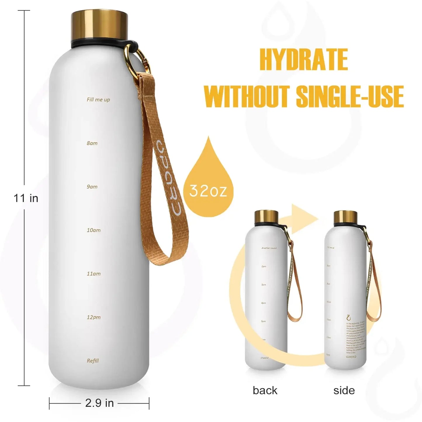 1L Water Bottle with Time Marker - BPA Free Leakproof