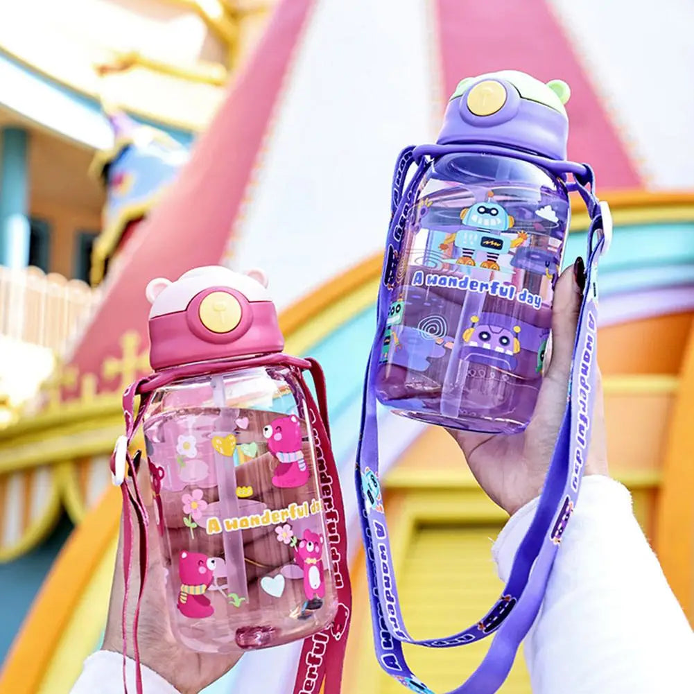 Cute Kids Water Bottle with Straw Free BPA Leakproof Outdoor Portable Children's Cups School Water Bottle for Children