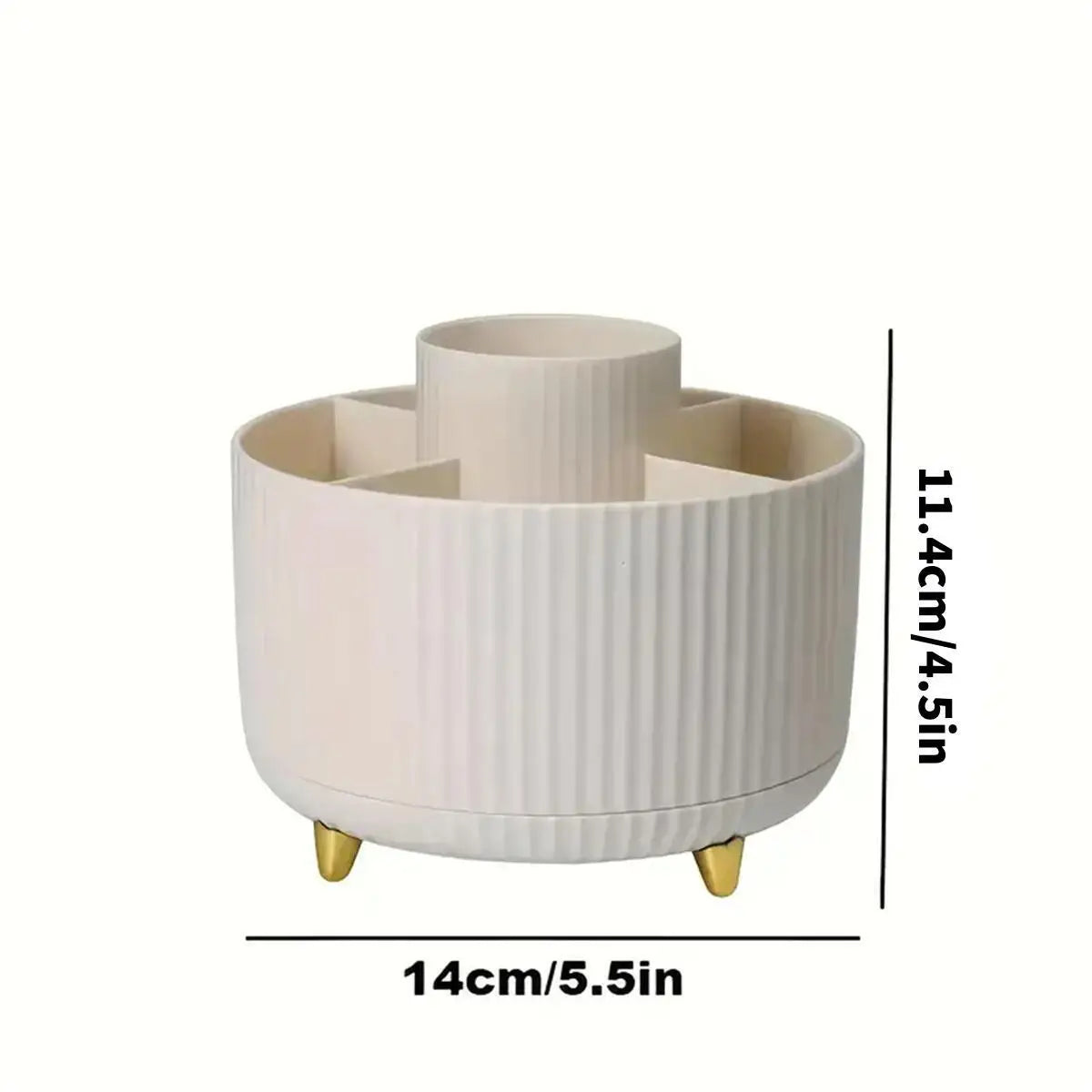 360° Rotating Makeup Organizer - 1pc Plastic Cosmetic Storage with 5 Compartments - Multi-Functional Holder for Brushes annizon.com