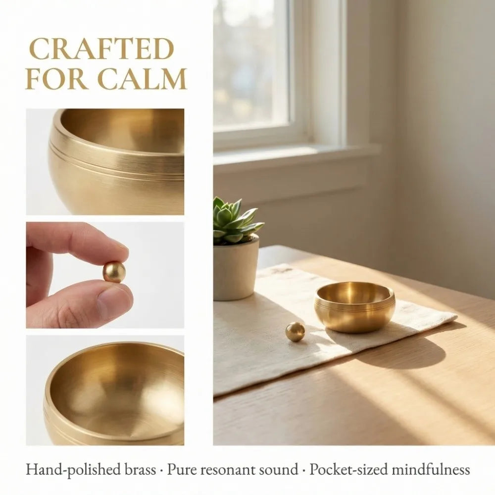 Handmade Brass Mini Singing Bowl Sanskrit Portable Brass Singing Bowl Copper Striker Ball Buddha Instrument