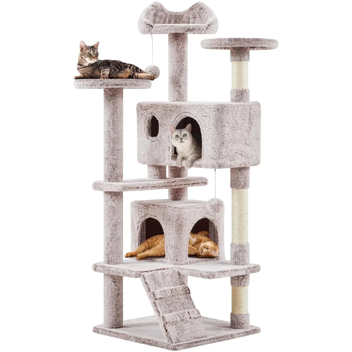 54in Multi-Level Cat Tree Kitten-ear Perch 2 Caves Scratch Posts Ladder 2 Balls Indoor Kittens Durable Pet Furniture , Custom annizon.com