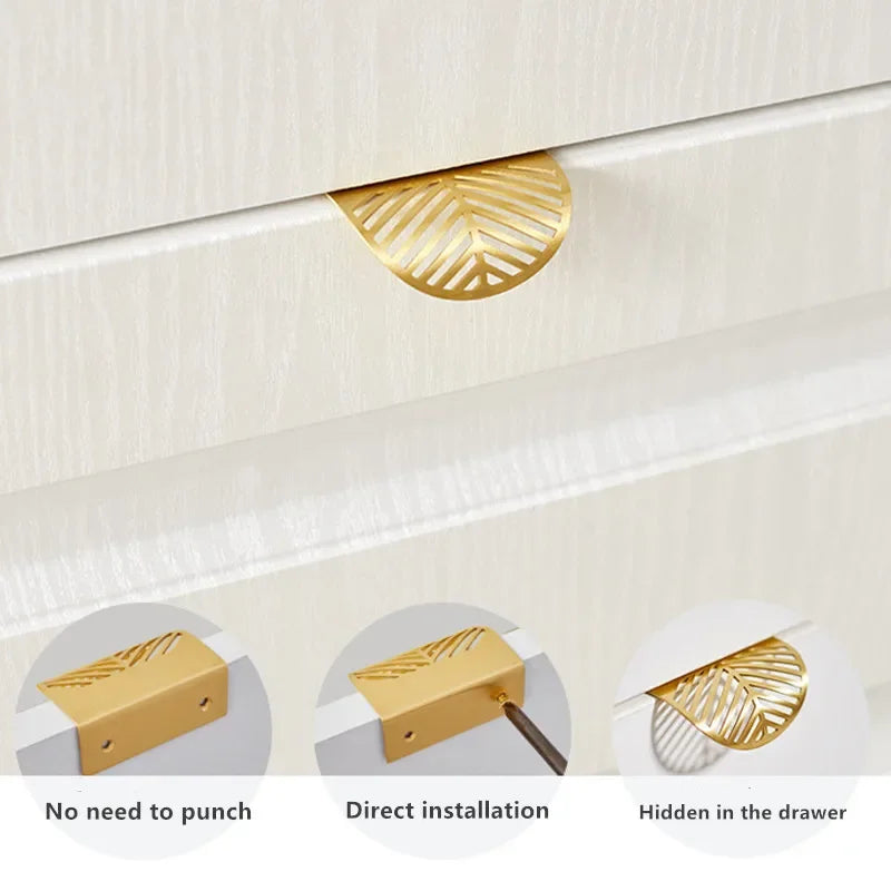 New Leaf-shaped Modern Furniture Drawer Brass Handles Furniture Wardrobe Drawer Knob Brass Door Handles Wholesale annizon.com