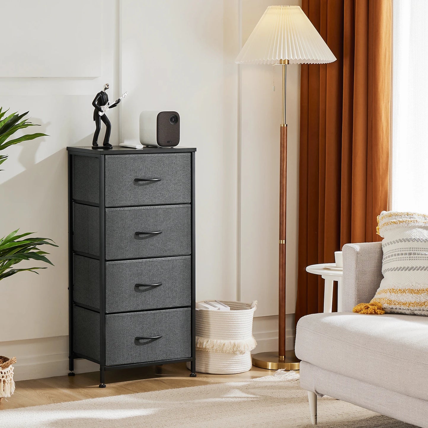 JHK Dresser For Bedroom With 4 Fabric Drawers Nightstand Wardrobe Steel Frame Closet For Clothes Storage Cabinet Of Furniture annizon.com