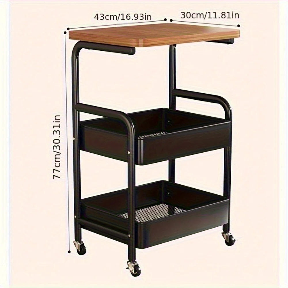 3-Tier Rolling Cart with Tabletop, Metal Tool and Snack Rack with Storage, Durable Carbon Steel Frame, Wheels for Easy Mobility annizon.com