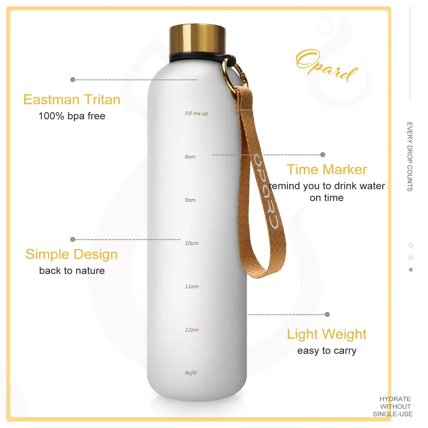 1L Water Bottle with Time Marker - BPA Free Leakproof