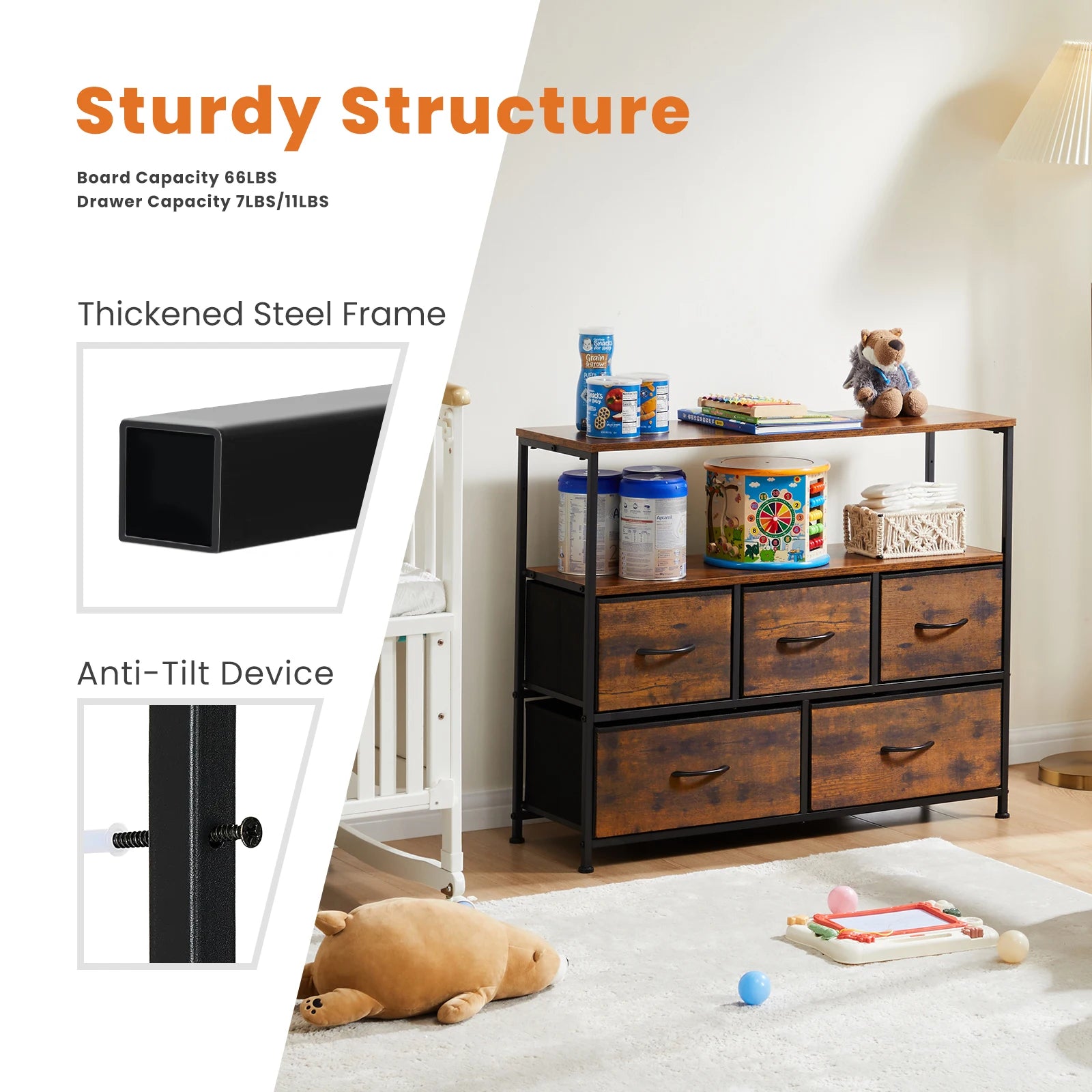 JHK Shoe Cabinet Dresser With 5 Fabric Drawers Toy Storage TV Stand Multilayer Shoe Rack Space Saving Cabinet Of Home Furniture annizon.com