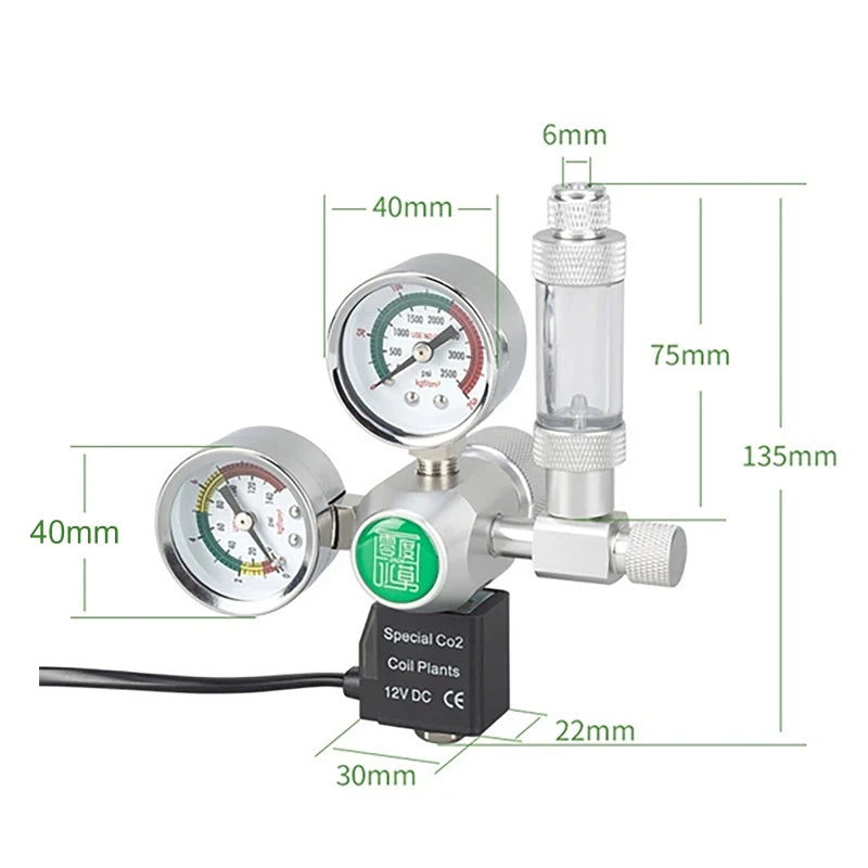 Aquarium CO2 Regulator Solenoid DIY Bubble Counter Control System Reaction Double Gauge Fish Tank CO2 Pressure Reducing Valve