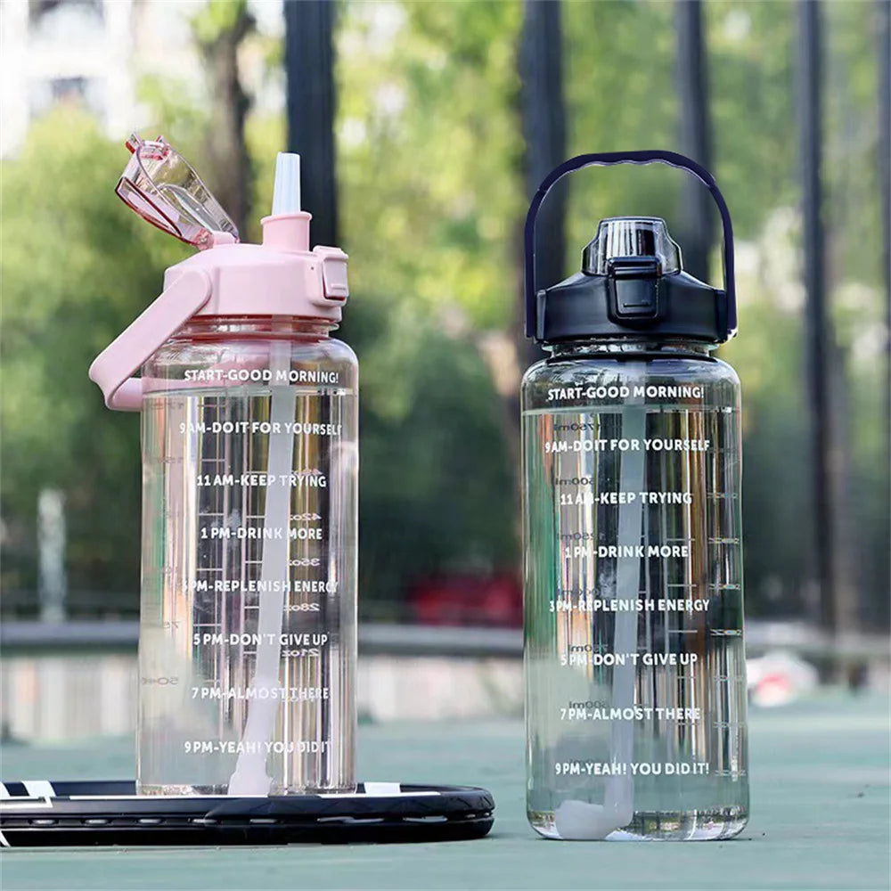 2L Water Bottle - Leak Proof, Time Marker, Plastic