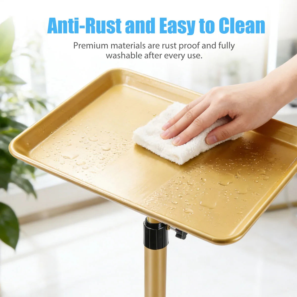 Heavy-Duty Adjustable Height Salon Cart with Large Aluminum Tray Mobile Service Trolley for Home Tattoo SPA annizon.com