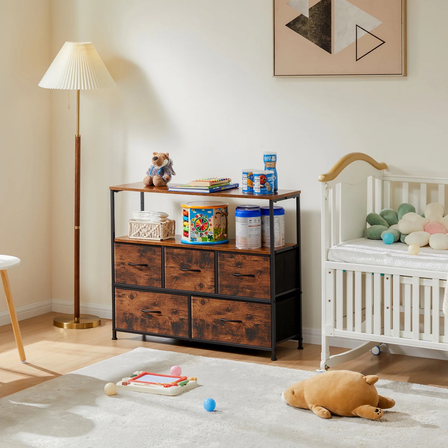JHK Shoe Cabinet Dresser With 5 Fabric Drawers Toy Storage TV Stand Multilayer Shoe Rack Space Saving Cabinet Of Home Furniture annizon.com