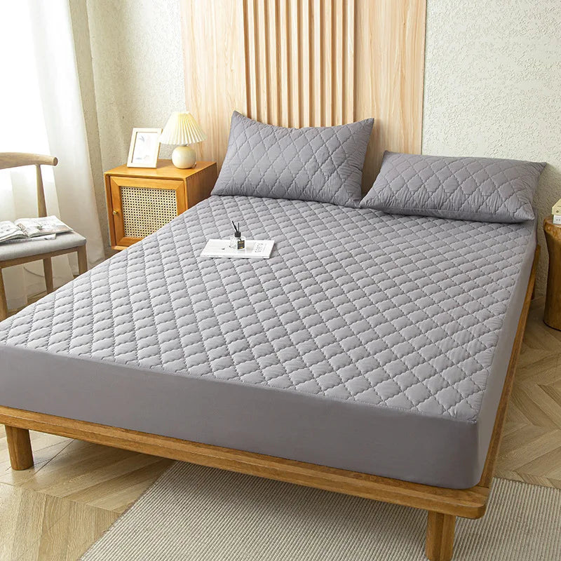 Waterproof Throw Mattress Cover Bed Fitted Sheet Mattress Protector Single/Double/140/160 Muti Size  Gray/White annizon.com