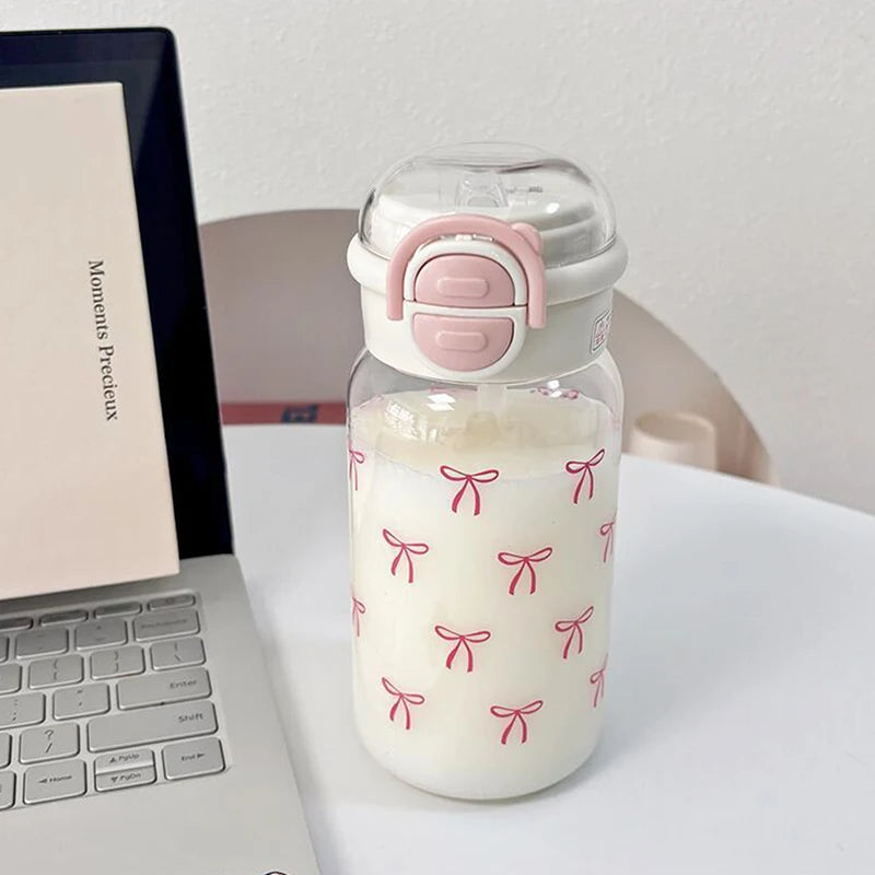 500ml Cute Water Bottles with Straw Portable Plastic Pop-Up Cover Water Cup for Kid Kawaii Bottle Water Leak-Proof Drinking Cup