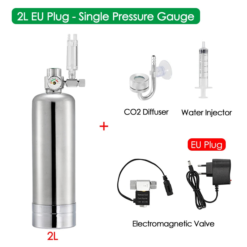 2L Aquarium DIY CO2 Generator System Kit Stainless Steel CO2 Cylinder Generator System Carbon Dioxide Reactor Kit for Plant Fish