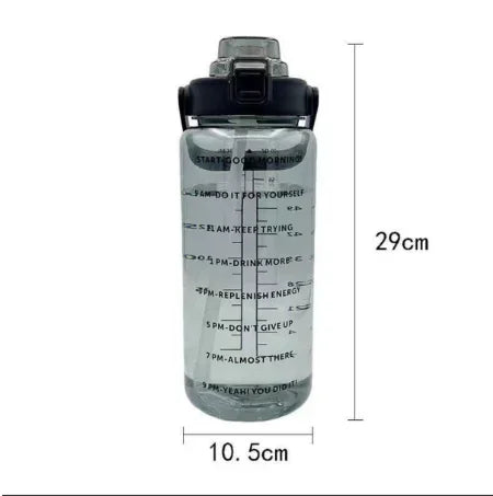 2L Straw Water Bottle Large Capacity Plastic Water Cup Portable Drink Bottle With Time Marker For Outdoor Sports