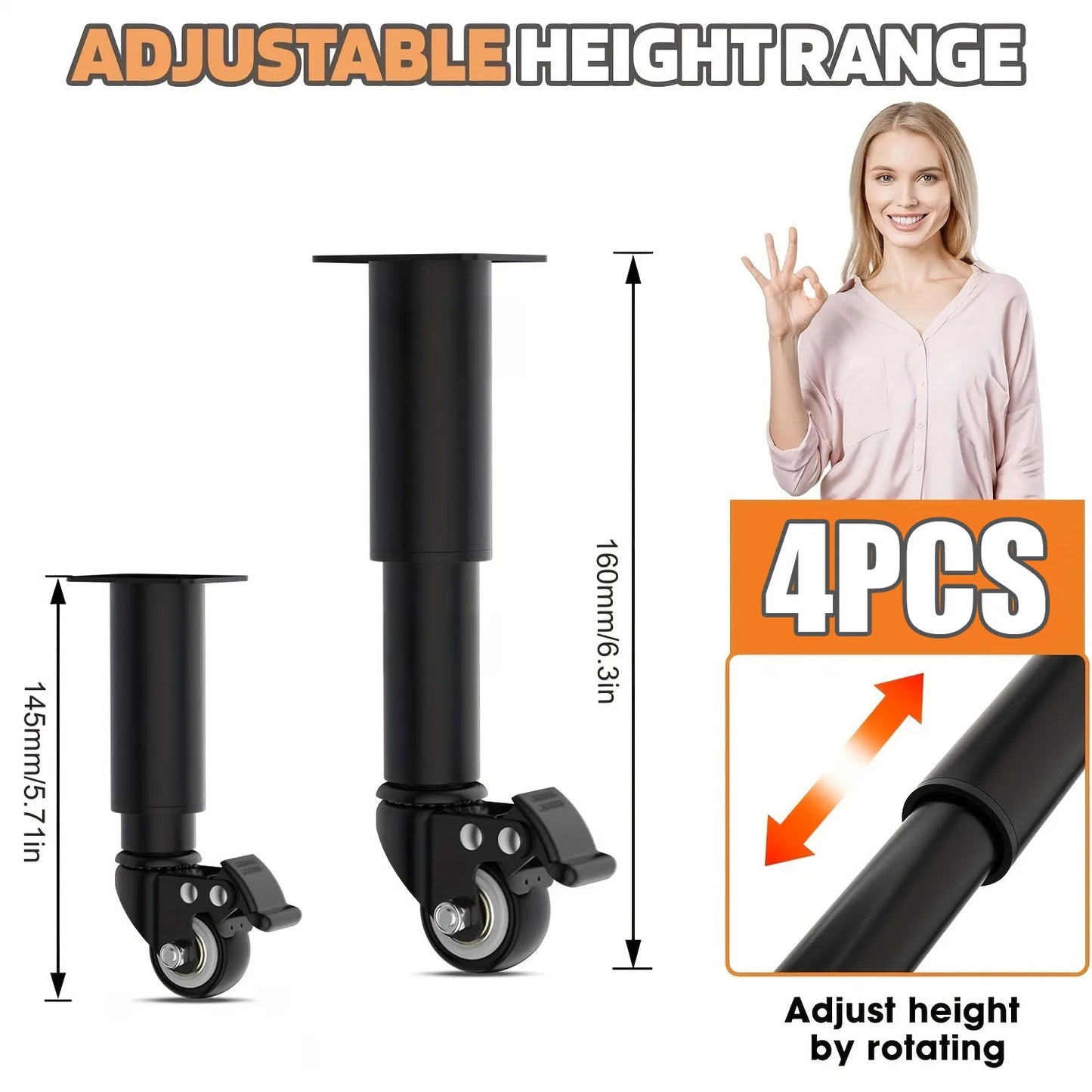 4pcs Metal Extendable Furniture Legs with Casters,  Table Legs,with Heavy-Duty Replacement for Cabinets, Sofas, Desks, Dressers annizon.com