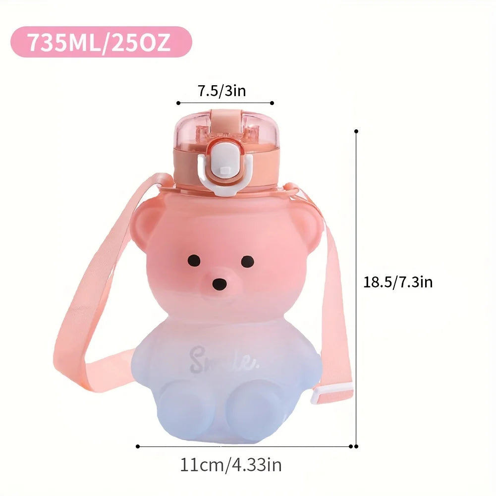 Cute Bear Water Bottle BPA-Free with Straw - Kids