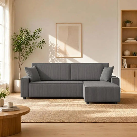 96 L-Shaped Sleeper Sofa with Chaise Lounge, Premium Corduroy Fabric, 1200 lbs Support, Ideal for Small Living Rooms annizon.com
