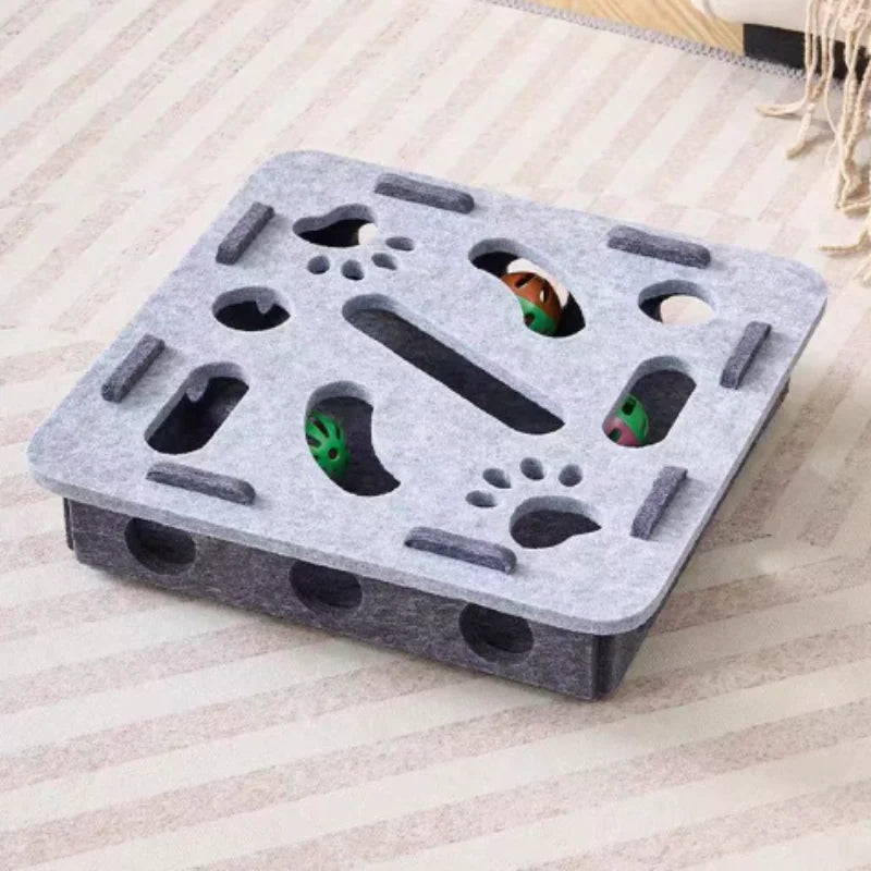 Pet Cat Puzzle Maze Holes Toys Felt Box With Bell Ball Kitten Playing Toys Interactive Funny  Cat Supplies annizon.com