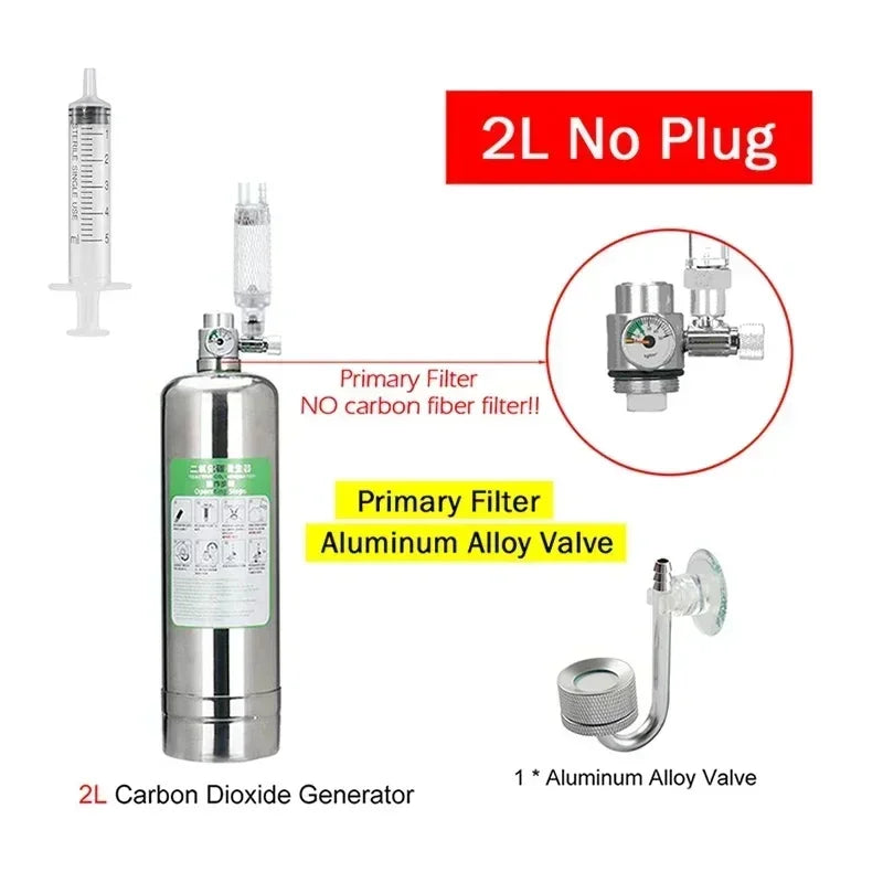 2L Aquarium DIY CO2 Generator System Kit Stainless Steel CO2 Cylinder Generator System Carbon Dioxide Reactor Kit for Plant Fish