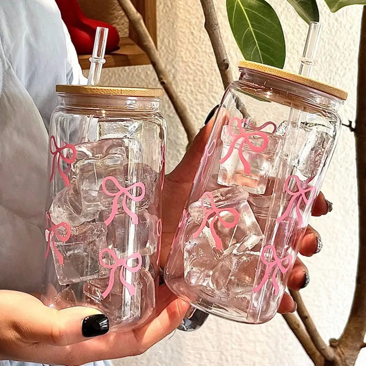 Bow Tie Print Water Bottle - Transparent Plastic With Lid