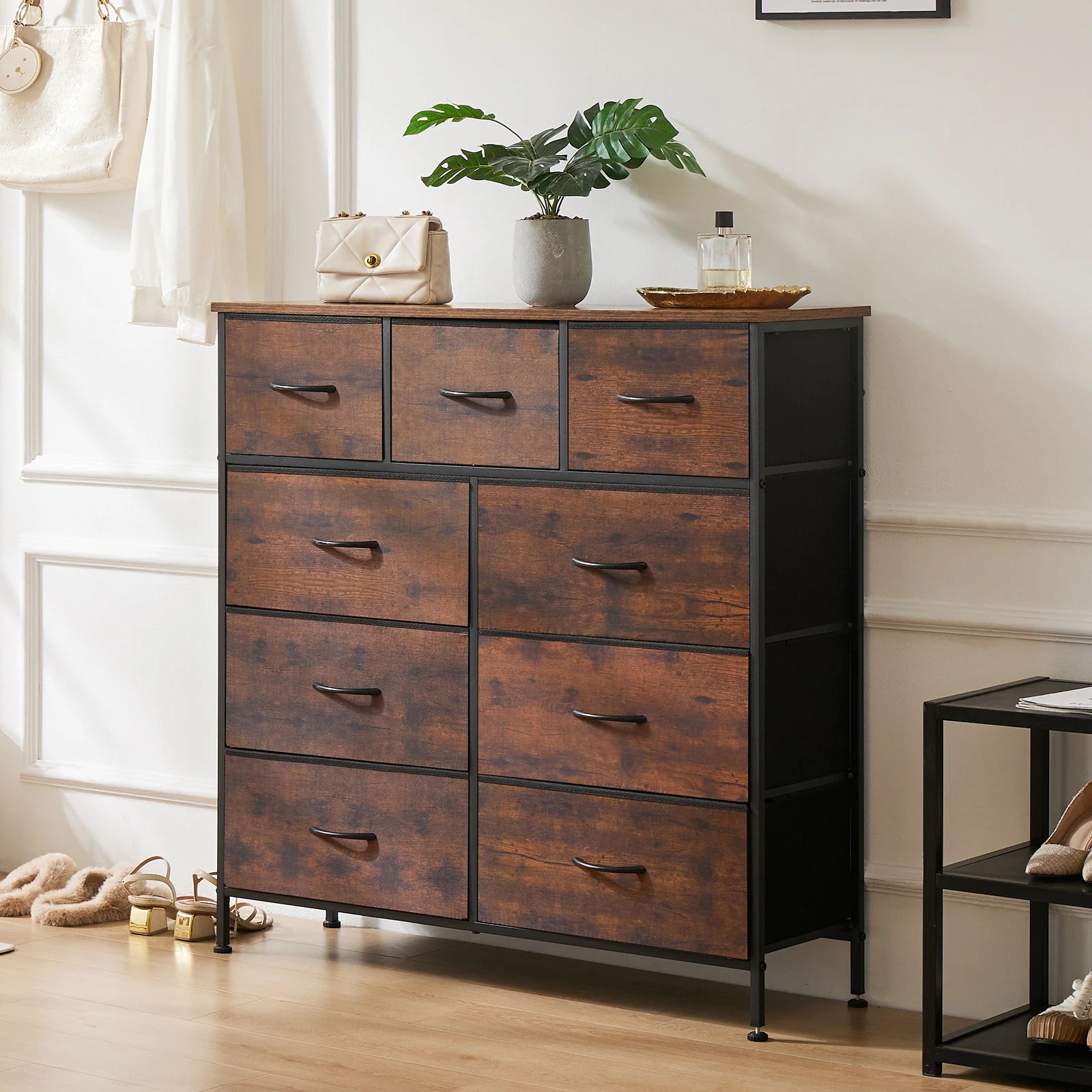 JHK Dresser For Bedroom With 9 Fabric Storage Drawer Wardrobe Tall Chest Organizer Closet Adult Kids Clothes Cabinet Furniture annizon.com