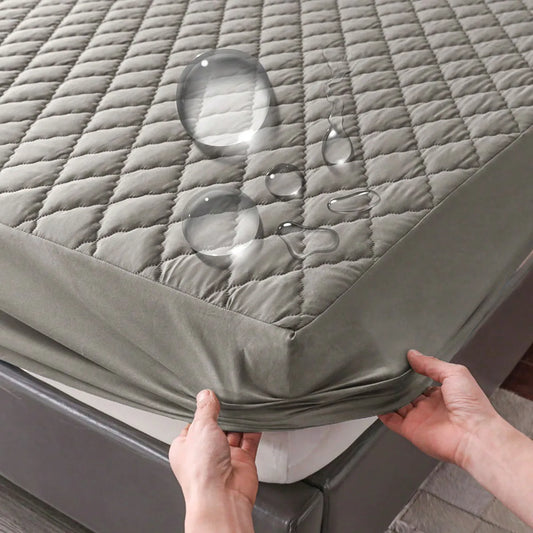Waterproof Throw Mattress Cover Bed Fitted Sheet Mattress Protector Single/Double/140/160 Muti Size  Gray/White annizon.com