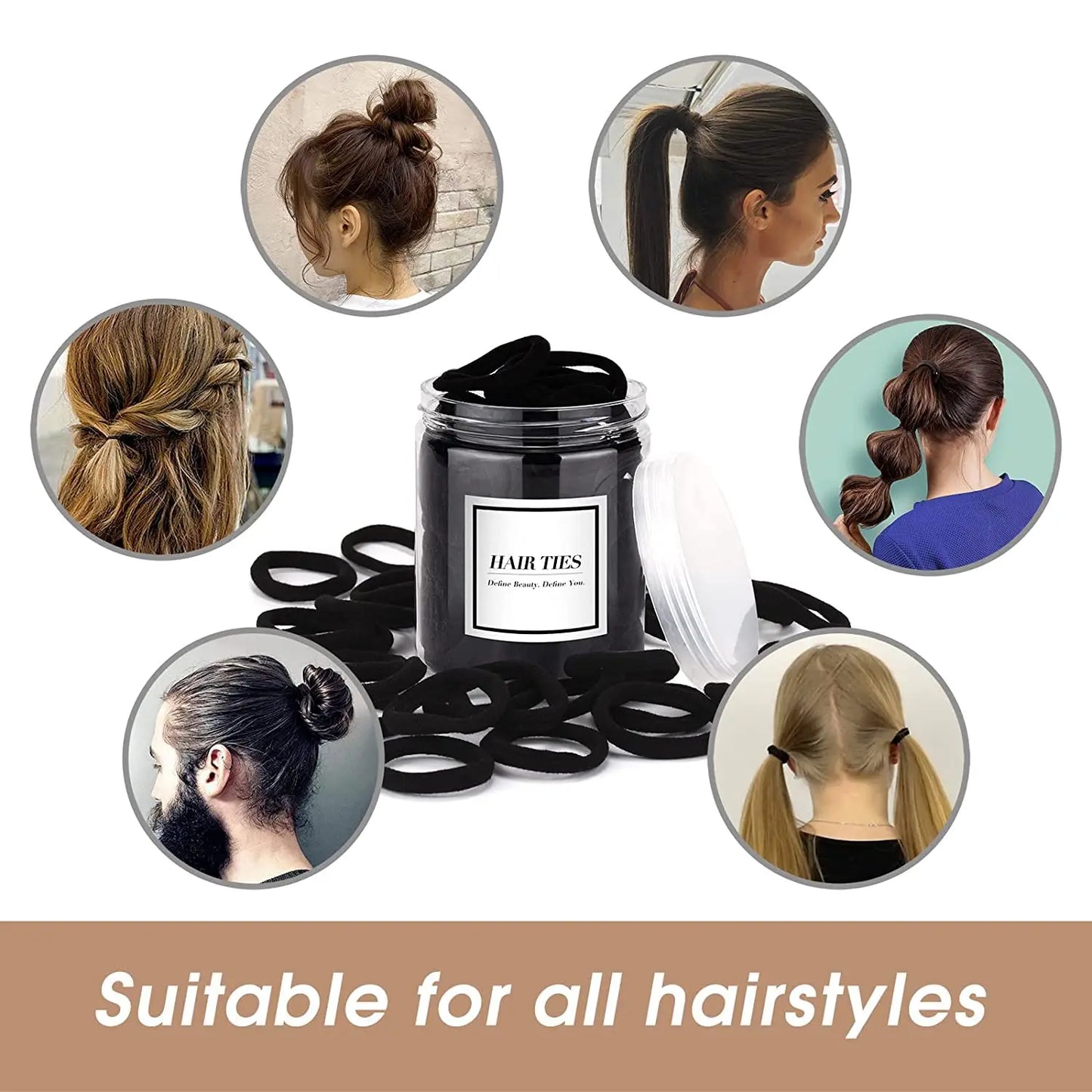 50/100 pieces - Canned high elasticity black headband, suitable for ponytails, hairstyles (various colors), casual, women's headwear, women's hair accessories ponytail holder, hair elastic band, hair bundle, gym sportswear, g annizon.com