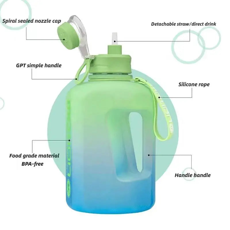 2.4L Sports Water Bottle with Straw - Plastic Portable
