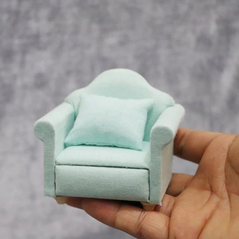 Mini Dollhouse Furniture Sofa with Pillow Set Simulation 1:12 Miniature Living Room Kids Pretend Play DIY Doll House Decor annizon.com