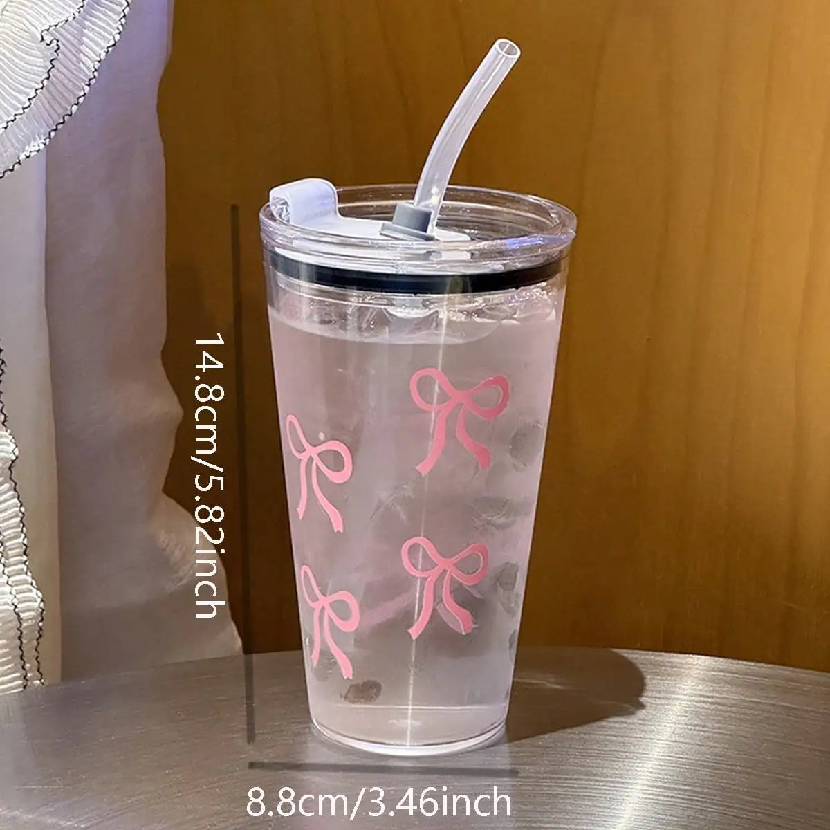 Bow Tie Print Water Bottle - Transparent Plastic With Lid