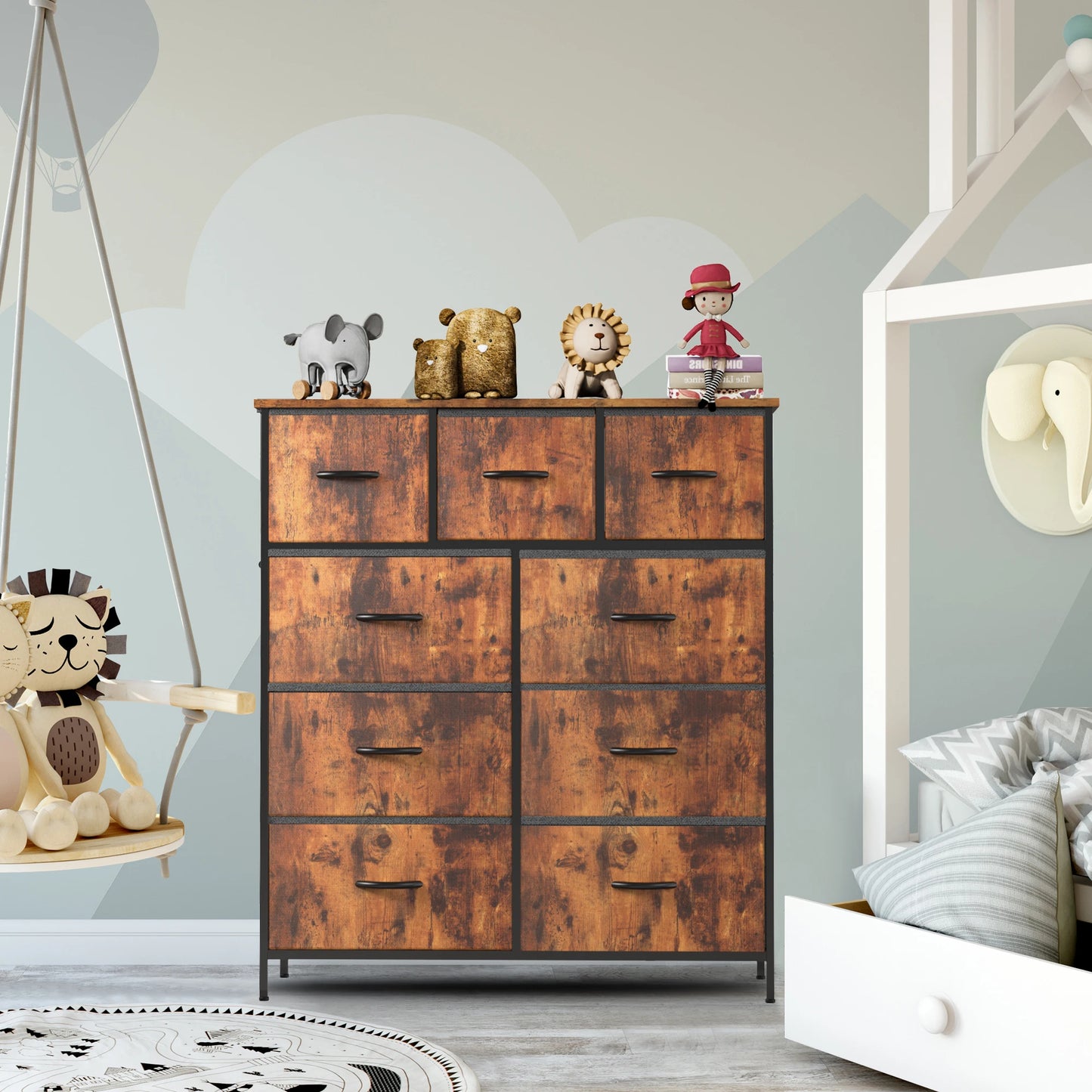 JHK Dresser For Bedroom With 9 Fabric Storage Drawer Wardrobe Tall Chest Organizer Closet Adult Kids Clothes Cabinet Furniture annizon.com