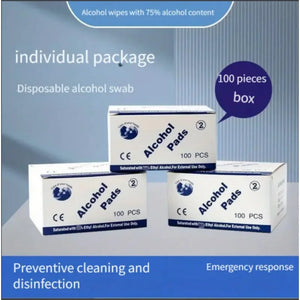 Disposable 75% alcohol swab for wound disinfection, essential first aid box supplies for home disaster preparedness.