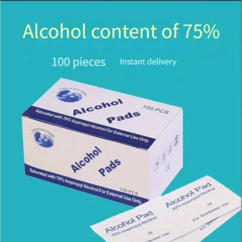 Disposable 75% alcohol swab for wound disinfection, essential first aid box supplies for home disaster preparedness.