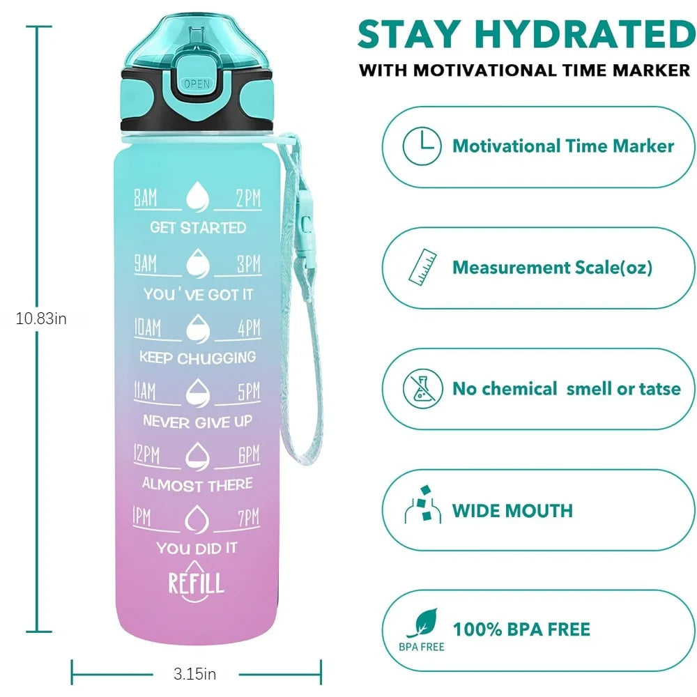 32 oz Water Bottle with Time Markers - Leakproof