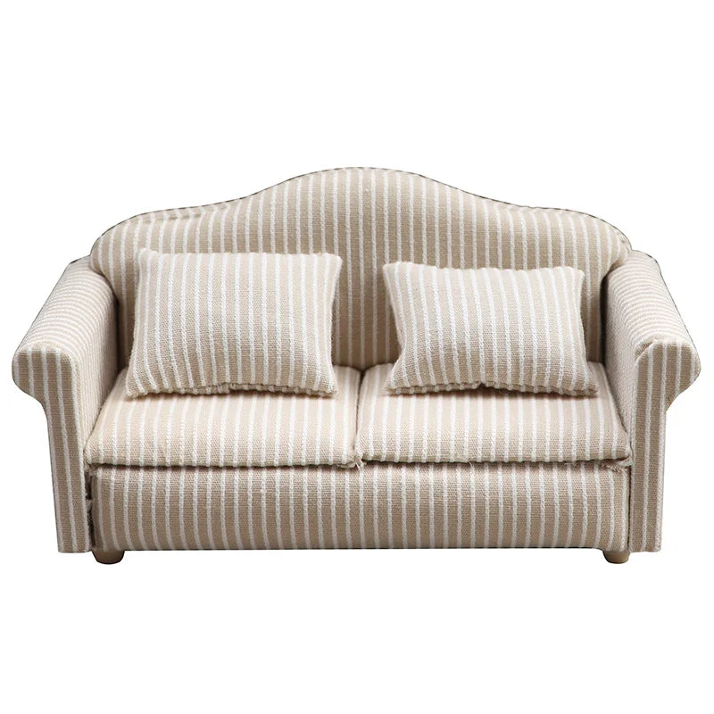 1: 12 Mini Furniture Sofa DIY Decoration Doll House Mini Furniture Living Room Furniture White Beige Sofa with Pillows annizon.com