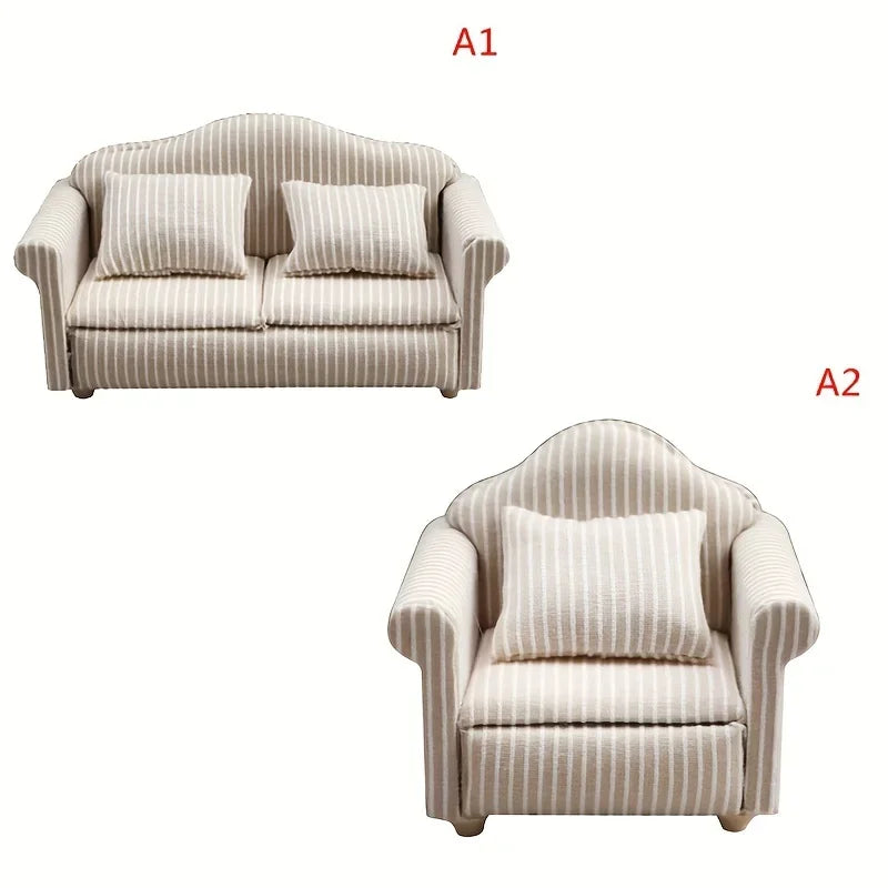 1: 12 Mini Furniture Sofa DIY Decoration Doll House Mini Furniture Living Room Furniture White Beige Sofa with Pillows annizon.com