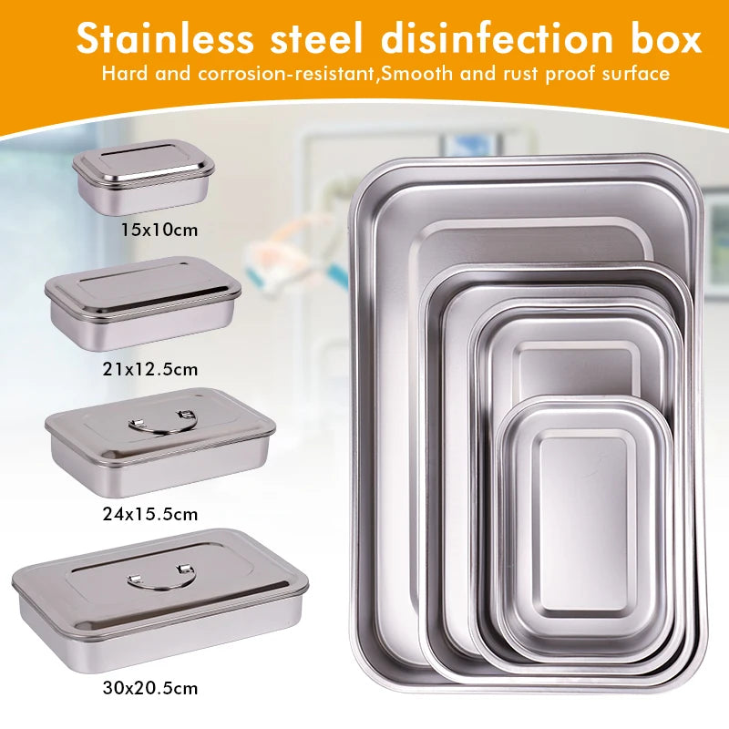 1pc Dental Disinfection Box With Lid Stainless Steel Surgical Equipments Tools Sterilizer Container Lab Instrument Tools Storage