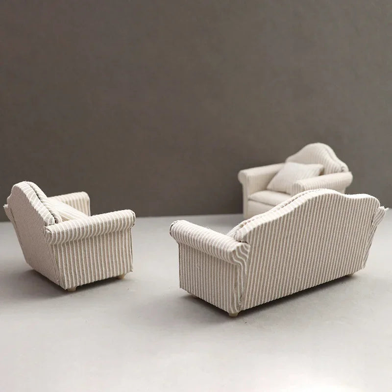 1: 12 Mini Furniture Sofa DIY Decoration Doll House Mini Furniture Living Room Furniture White Beige Sofa with Pillows annizon.com