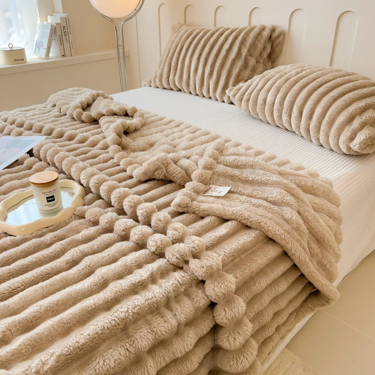 Solid color thickened wide striped multifunctional blanket, can be used as bed sheet cover blanket, nap blanket, pet blanket annizon.com