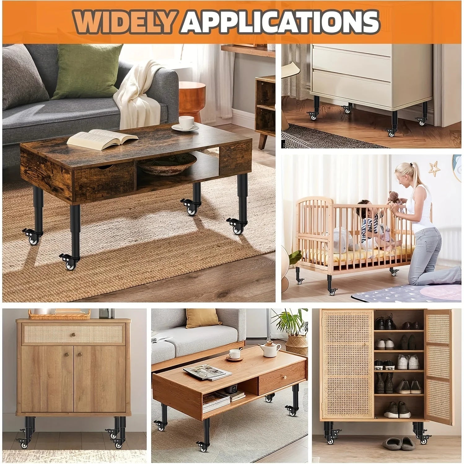 4pcs Metal Extendable Furniture Legs with Casters,  Table Legs,with Heavy-Duty Replacement for Cabinets, Sofas, Desks, Dressers annizon.com