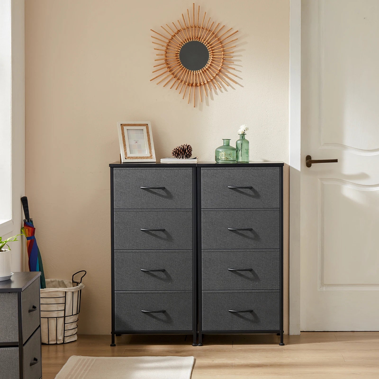 JHK Dresser For Bedroom With 4 Fabric Drawers Nightstand Wardrobe Steel Frame Closet For Clothes Storage Cabinet Of Furniture annizon.com