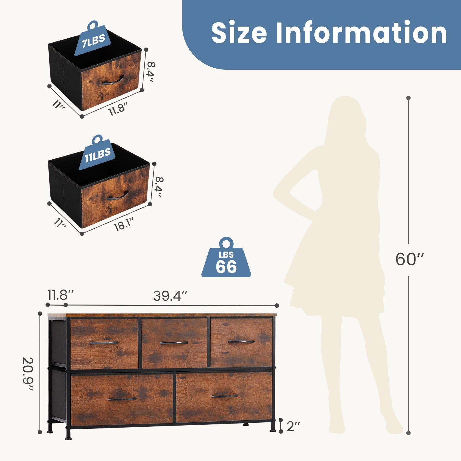 JHK Living Room Display Cabinet Layers With 5 Fabric Drawers Wardrobe Steel Frame Assembly Closet For Clothes Storage Dresser annizon.com