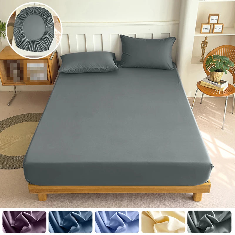 90/120/150/180x200 Fitted Bed Sheet With Elastic Band Solid Color Mattress Covers Protector Single Double King Beds 100% Polyest annizon.com