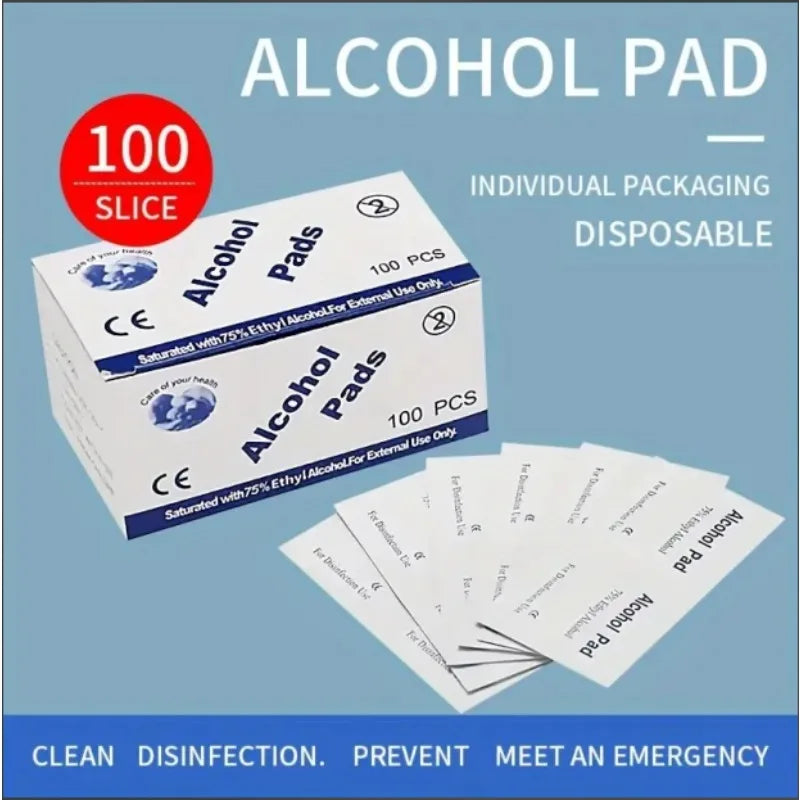 Disposable 75% alcohol swab for wound disinfection, essential first aid box supplies for home disaster preparedness.