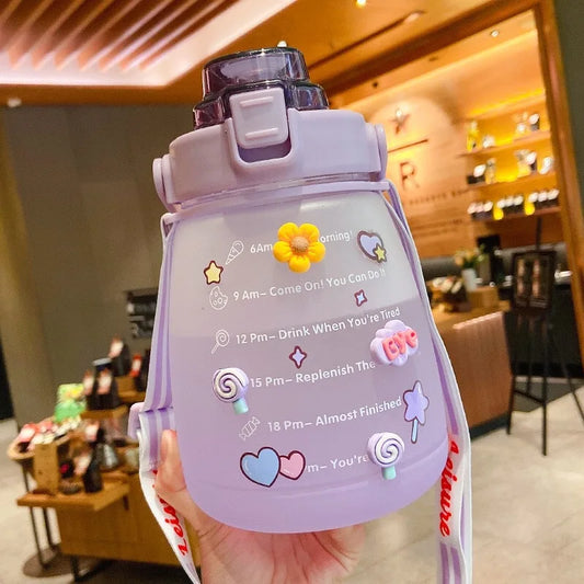 1300ML Water Bottle with Straw Large Capacity Drinking Bottle for Outdoor Sport Fitness Cute Student Bottles Drinkware