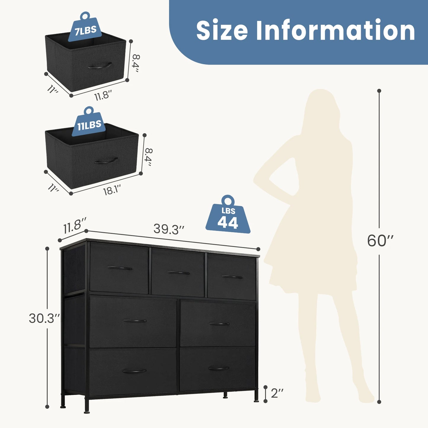 JHK Desser For Bedroom With 7 Fabric Drawers Organizer Storage Closet Chest Clothes For Living Room Display Cabinet Of Furniture annizon.com