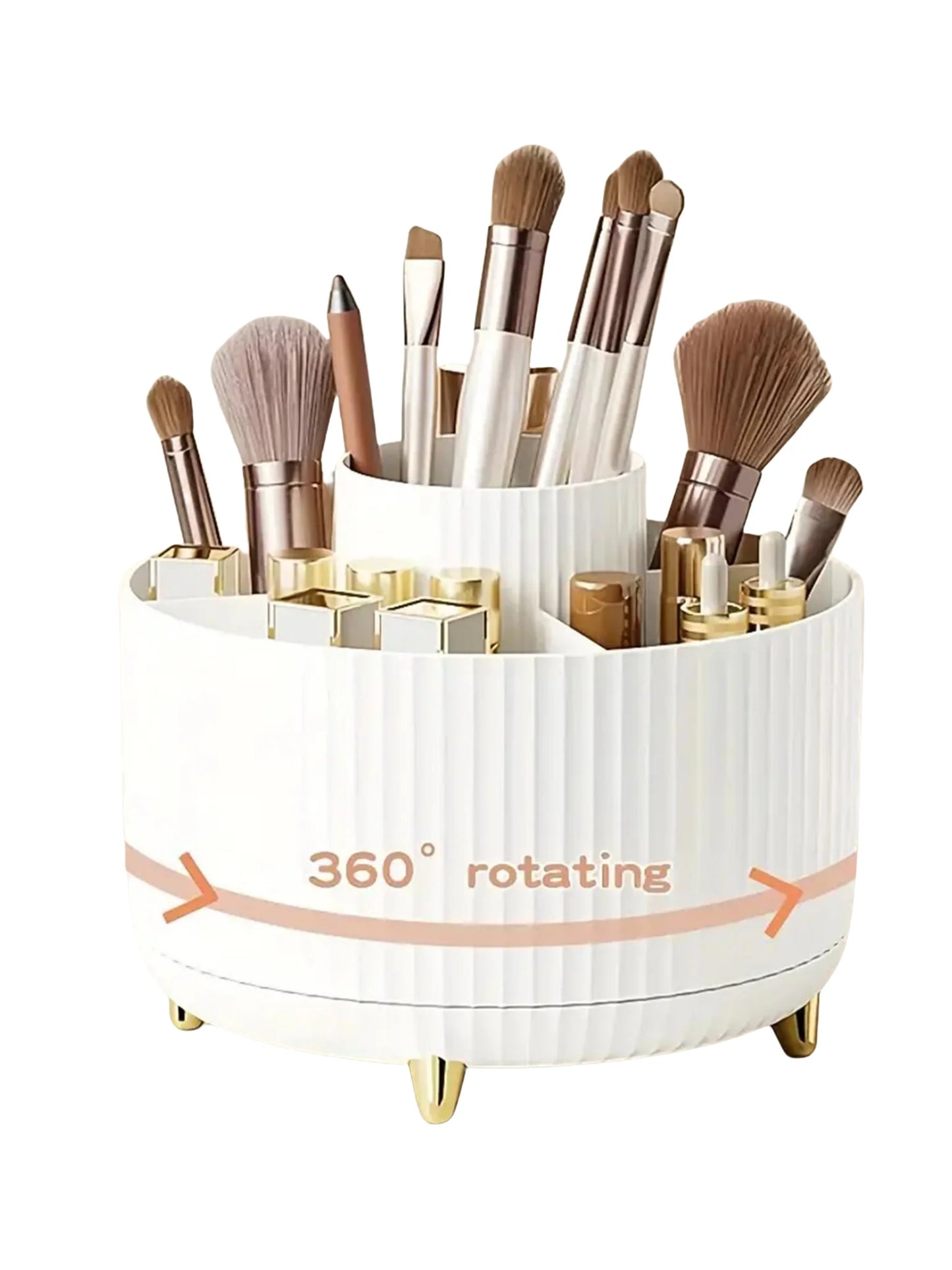 360° Rotating Makeup Organizer - 1pc Plastic Cosmetic Storage with 5 Compartments - Multi-Functional Holder for Brushes annizon.com